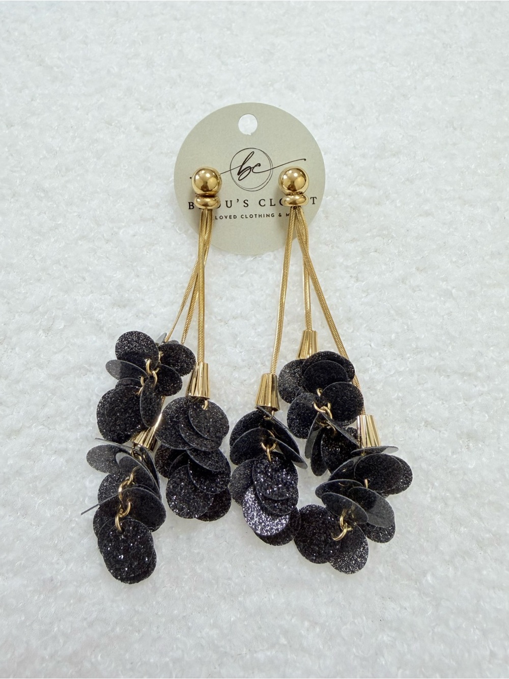 Gold-Accent Black Glitter Cluster Drop Earrings